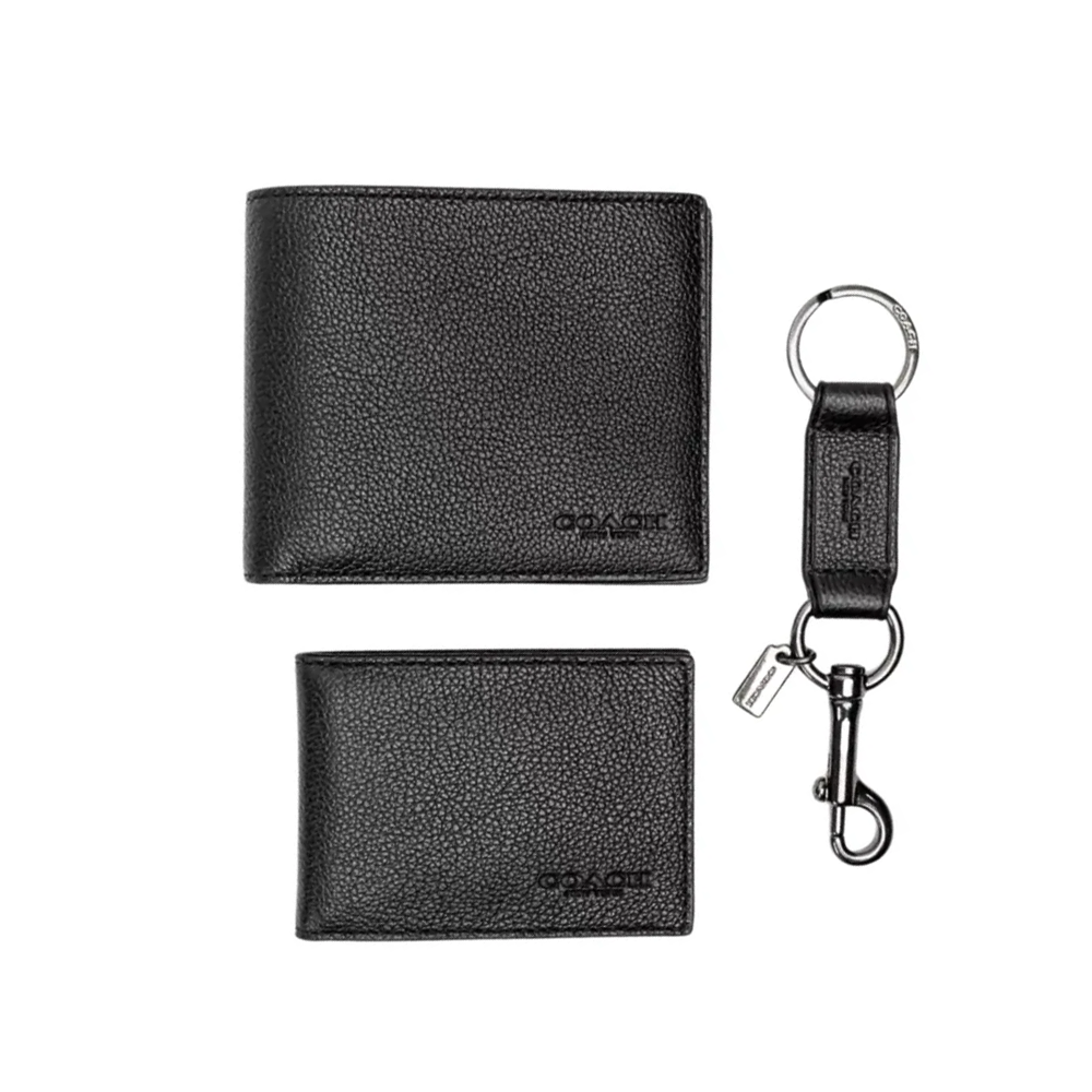 Coach Compact 3-in-1 Plane Black Wallet Set