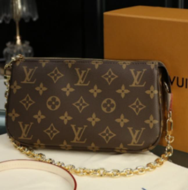 Louis Vuitton Pochette Accessoires Chain Monogram Canvas Women's Crossbody Shoulder Bag