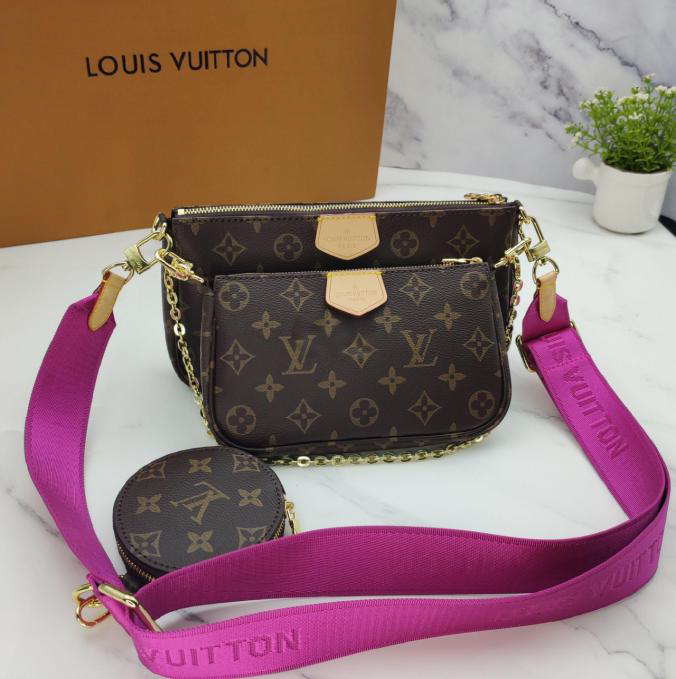 Louis Vuitton Multi Pochette Accessoires Monogram Canvas Pink Strap Bag