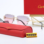 Cartier Gold Rimless Square Diamond-Cut Colorful Purple Pink Gradient Sunglasses