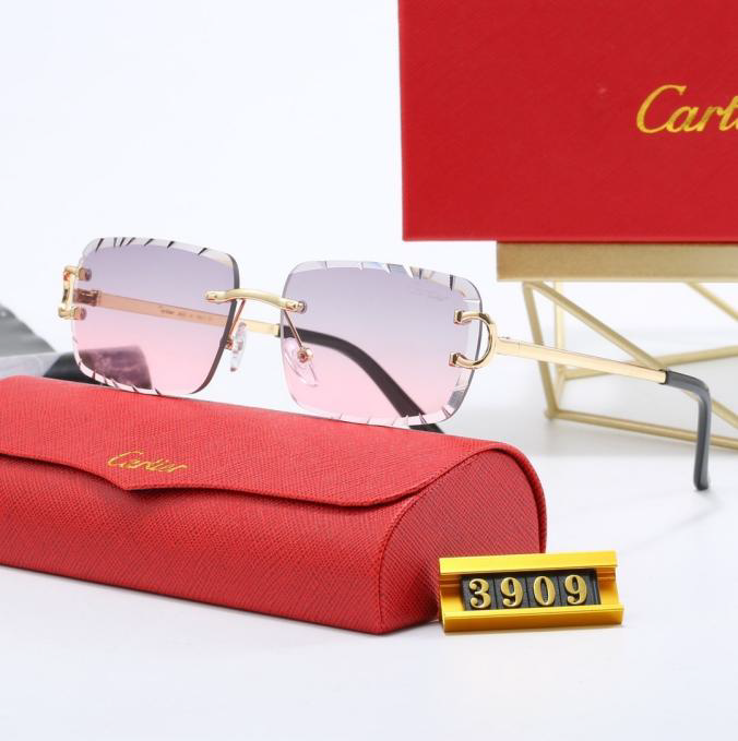 Cartier Gold Rimless Square Diamond-Cut Colorful Purple Pink Gradient Sunglasses