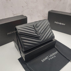 Black Chain Wallet Chevron Quilted Leather Bag