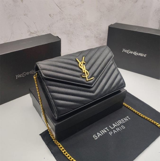 Cassandre Envelope Gold Chain Textured Leather Wallet