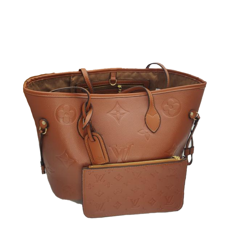 LV Neverfull MM Cognac Brown Bag Set
