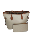 LV Neverfull MM Monogram Empreinte Beige Leather Handbag & Purse Set