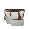 LV Neverfull MM Embossed Monogram White Leather Gold-color Hardware Tote Bag & Coin Purse Set