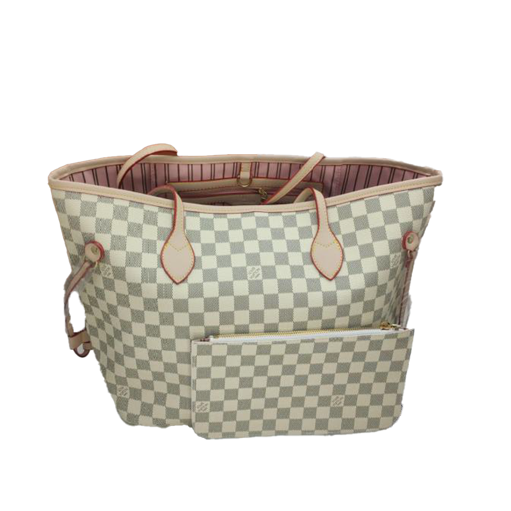 LV Neverfull MM Damier Azur Canvas Tote Bag Purse Set