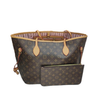 LV Neverfull MM Monogram Canvas Light Purple Striped Textile Lining Tote Bag with Removable Pouch