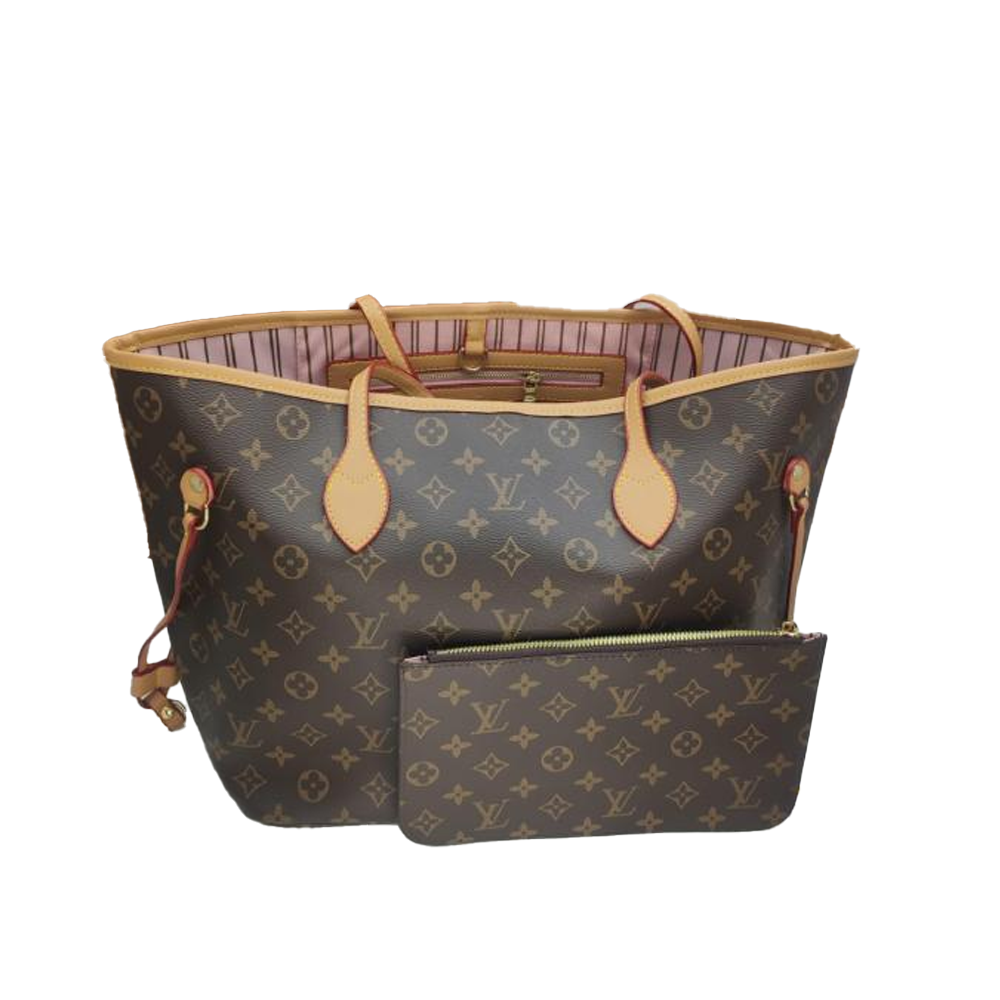 LV Neverfull MM Monogram Canvas Light Purple Striped Textile Lining Tote Bag with Removable Pouch