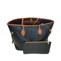 LV Neverfull MM (Noir) Black Monogram Empreinte leather Bag Gold-color Hardware with Pouch