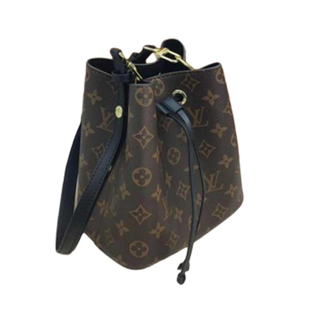 LV NéoNoé MM Monogram Canvas with Black Brown Leather Bucket Bag