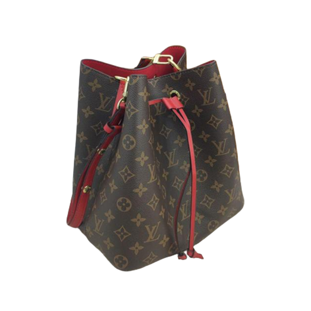 LV NéoNoé MM Monogram Canvas with Vibran Cowhide Red Leather Bucket Bag