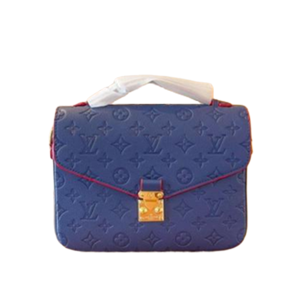 LV Pochette Métis Monogram Blue Empreinte Leather with Red trim & Gold Color Hardware Bag