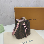 LV NéoNoé MM Monogram Canvas with Rose Poudré Pink Leather Bucket Bag
