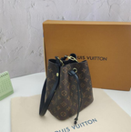 LV NéoNoé MM Monogram Canvas with Black Brown Leather Bucket Bag