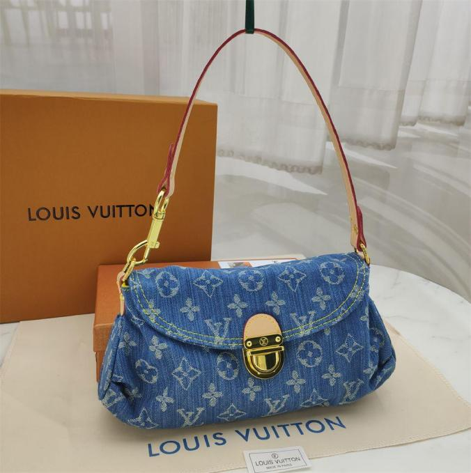 LV Monogram Mini Pleaty Denim Shoulder Bag