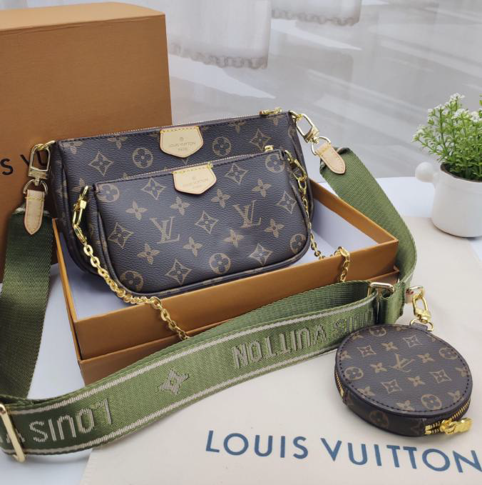 Louis Vuitton Multi Pochette Accessoires Monogram Canvas Khaki Green Strap Bag