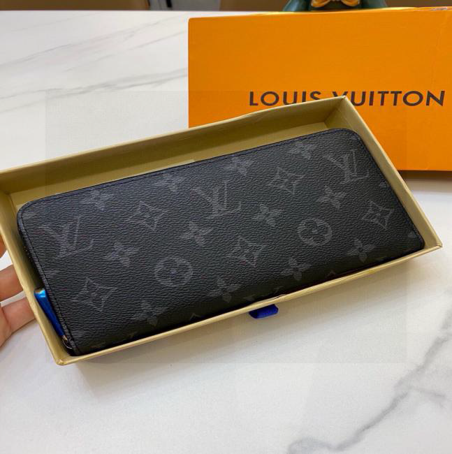 Louis Vuitton Monogram Leather Long black floral with zipper Pochette Bag