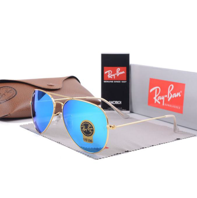 Ray-Ban Aviator Gold Frame Blue Mirror Flash Lenses Sunglasses