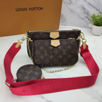 Louis Vuitton Multi Pochette Accessoires Monogram Canvas Red Strap Bag