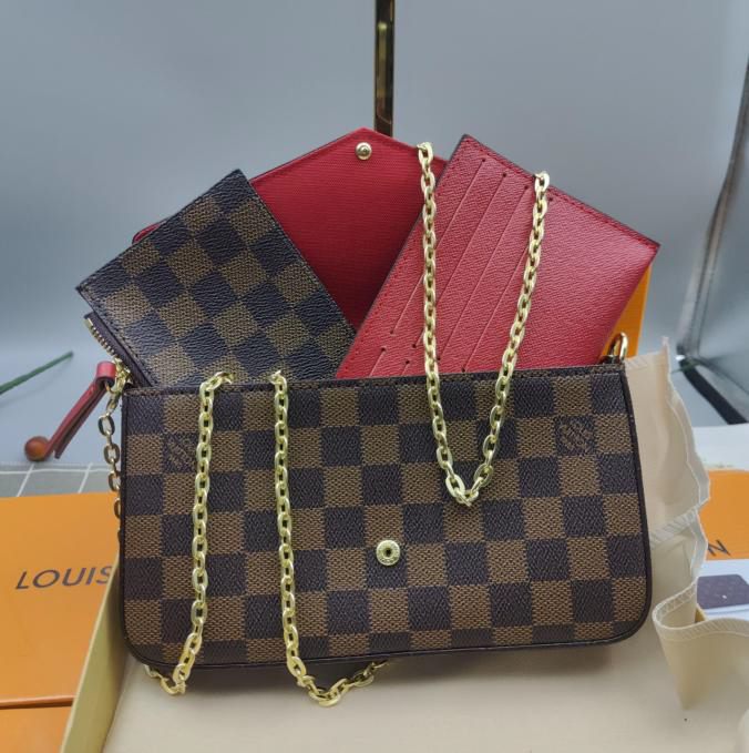 Louis Vuitton Pochette Félicie Damier Ebene Canvas Cerise Red Interior Shoulder Bag