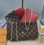 Louis Vuitton Pochette Félicie Damier Ebene Canvas Cerise Red Interior Shoulder Bag
