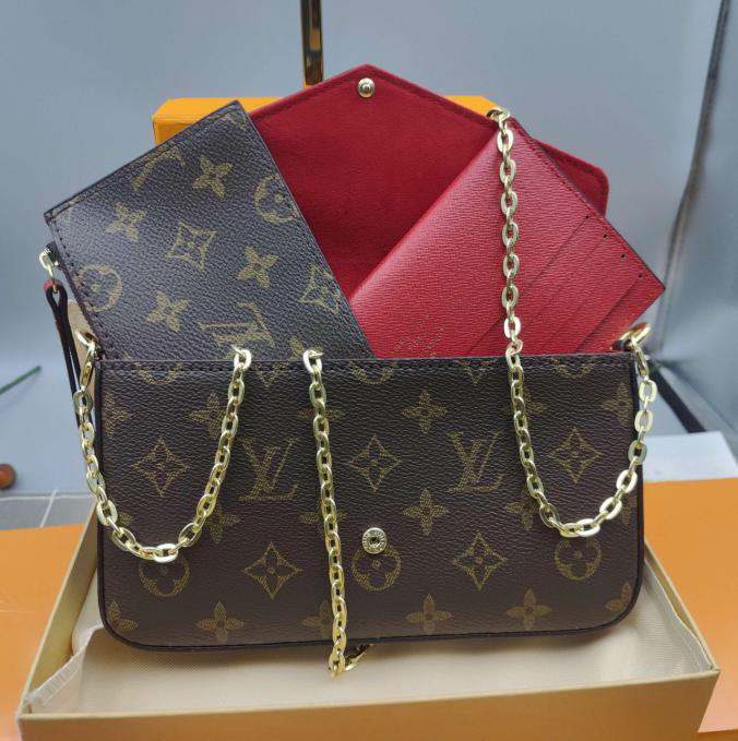 Louis Vuitton Félicie Monogram Canvas Handbag with Gold-Toned Chain Strap
